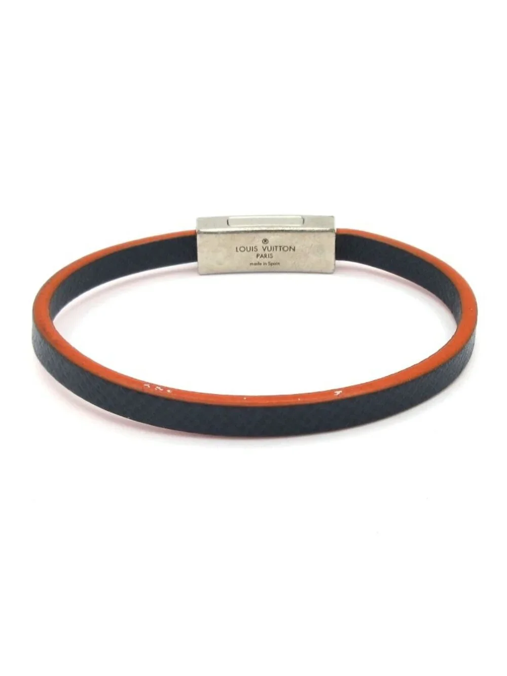 Louis Vuitton Bracelet Edge It Leather Navy Orange Silver
